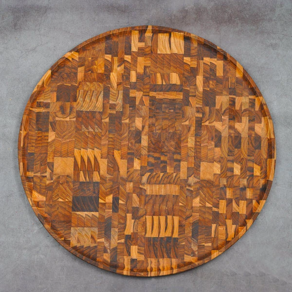 Khay gỗ Teak ghép đầu cây hình tròn