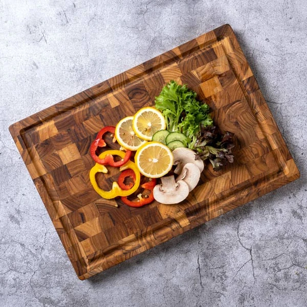 Thớt gỗ Teak ghép đầu cây hình chữ nhật