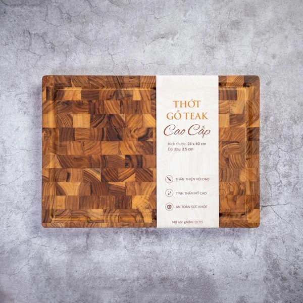 Thớt gỗ Teak ghép đầu cây hình chữ nhật