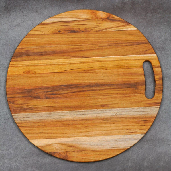 Thớt gỗ Teak hình tròn có tay nắm
